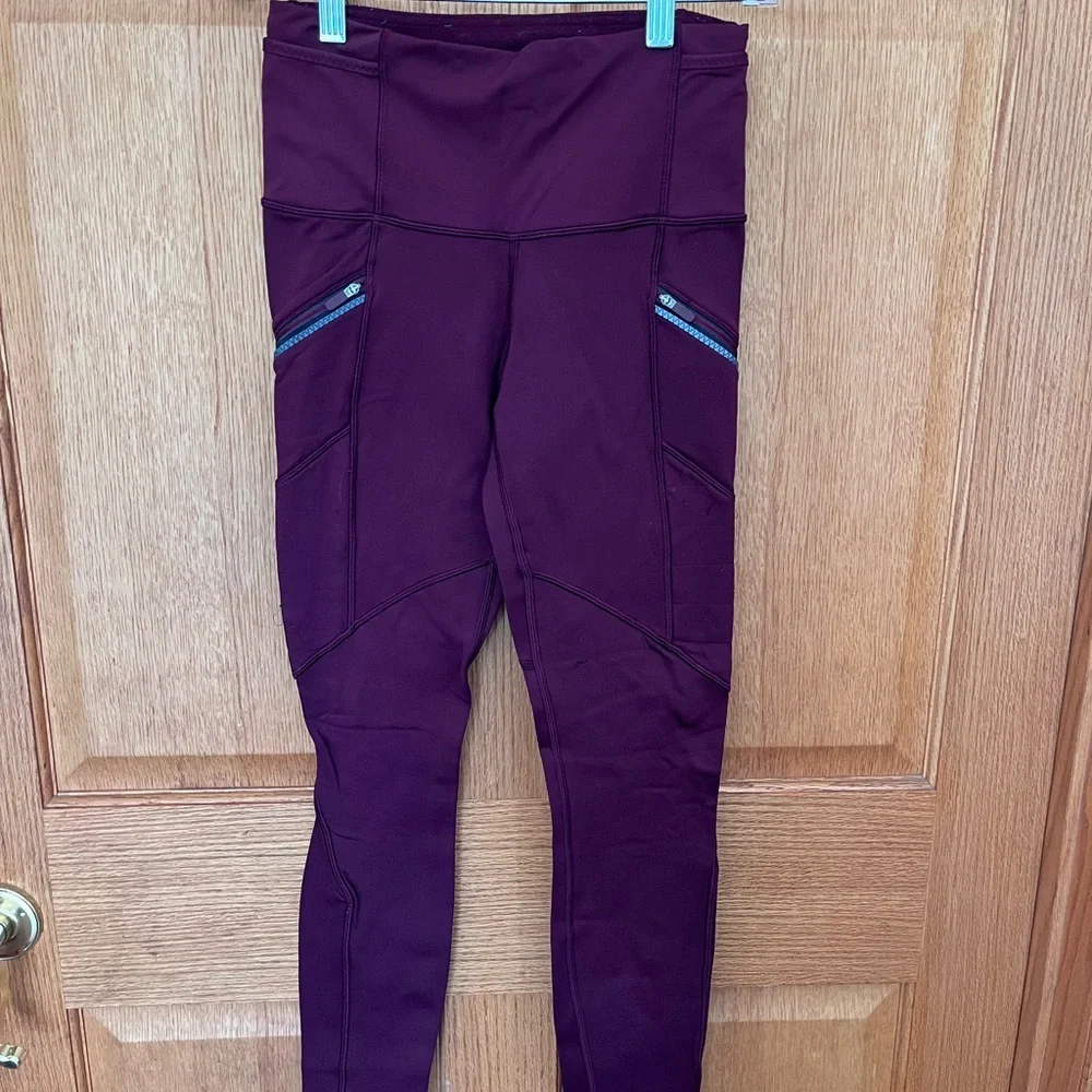 Lululemon Garnet toasty tech Burgundy Athletic Leggings with Zip Pockets - Picture 2 of 5